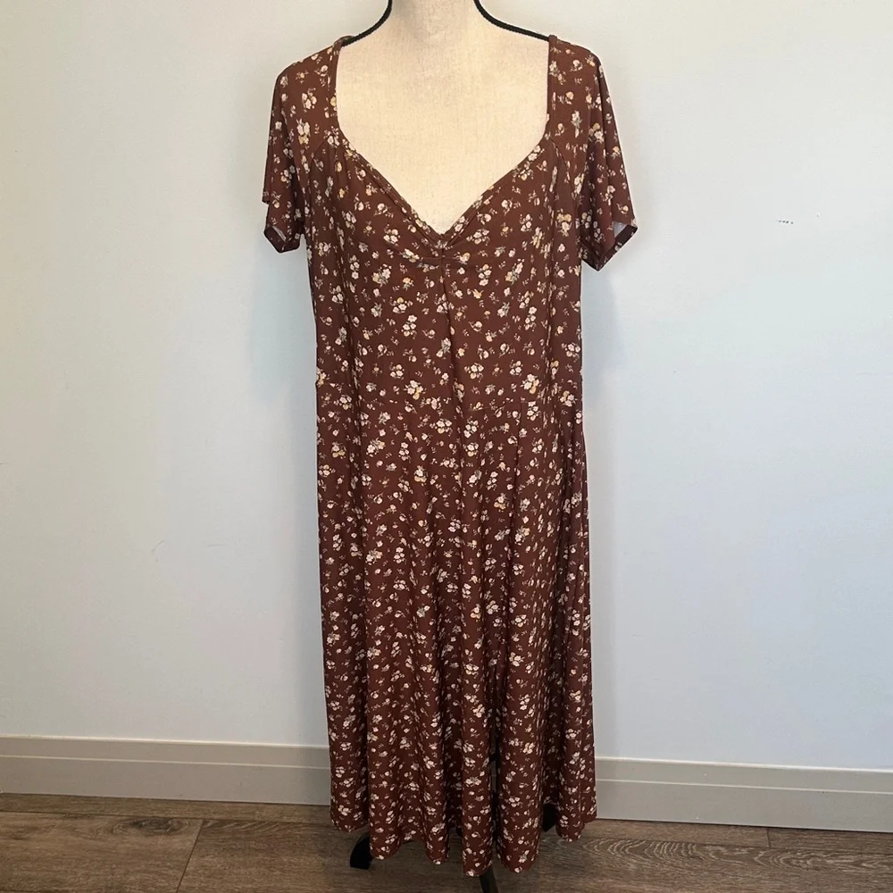 Ardene Curve Brown Floral Midi Dress Cottagecore 1X - Picture 2 of 8